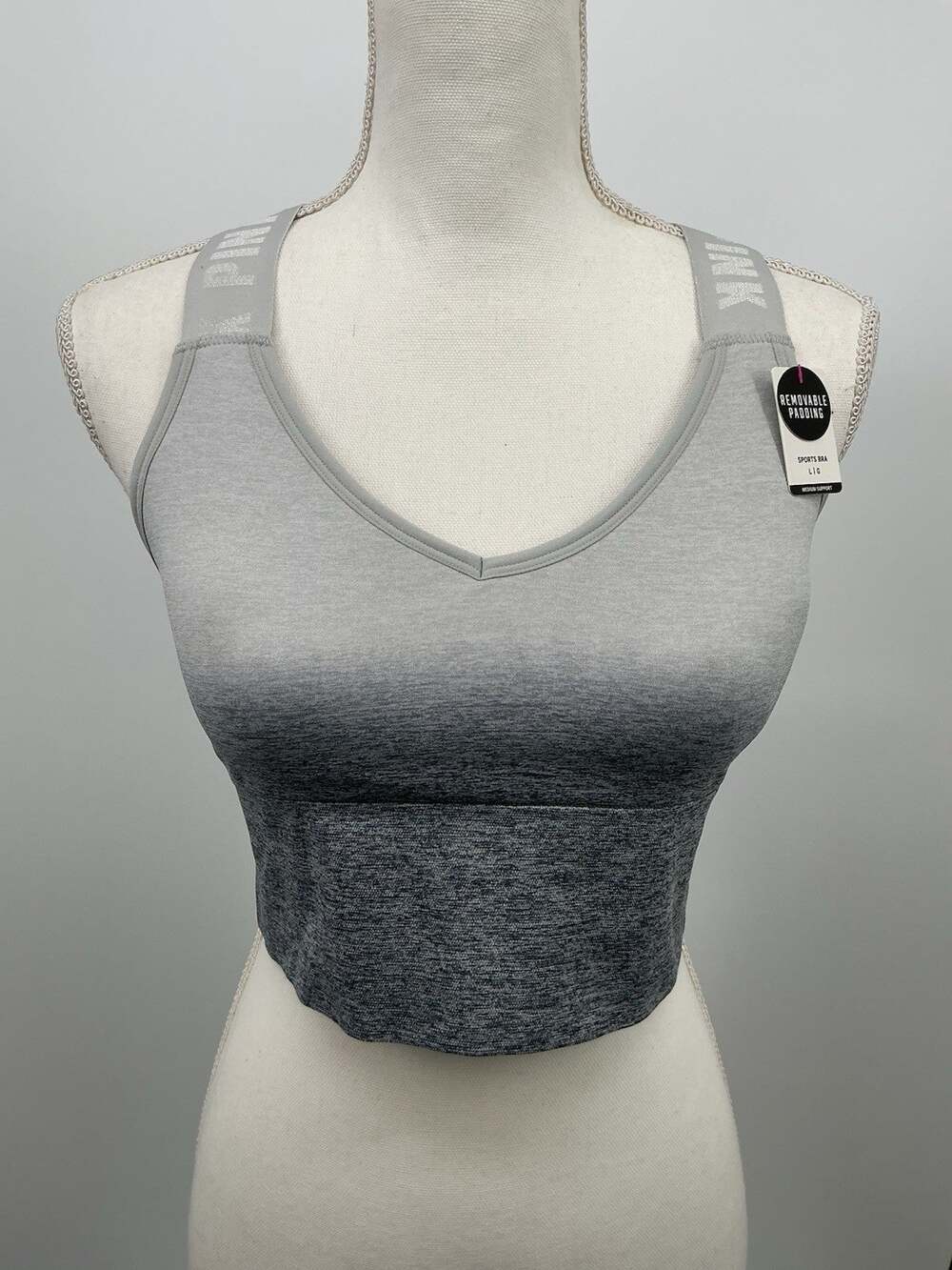 Victoria’s Secret PINK Gray Ombre Longline Racerback Sports Bra Size L NWT